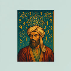 Al Khwarizmi beneath geometric stars and numerals poster 8