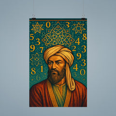 Al Khwarizmi beneath geometric stars and numerals poster 9