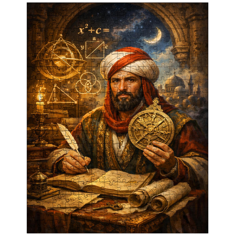 Al Khwarizmi with astrolabe and algebraic diagrams jigsaw puzzle