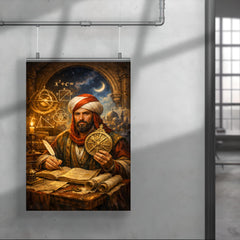 Al Khwarizmi with astrolabe and algebraic diagrams poster 4
