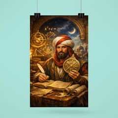 Al Khwarizmi with astrolabe and algebraic diagrams poster 6