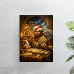 Al Khwarizmi with astrolabe and algebraic diagrams poster 7