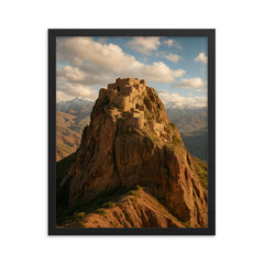 Alamut Castle Iran framed print on a plain backdrop in size 16"x20".