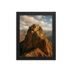 Alamut Castle Iran framed print on a plain backdrop in size 8"x10".