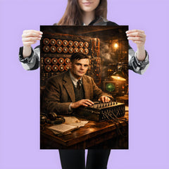 Alan Turing at Bletchley Park machines poster 3