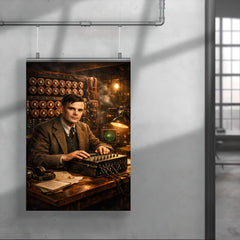 Alan Turing at Bletchley Park machines poster 4