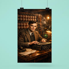 Alan Turing at Bletchley Park machines poster 6