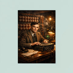 Alan Turing at Bletchley Park machines poster 8