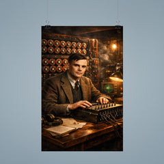Alan Turing at Bletchley Park machines poster 9