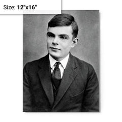 Alan Turing metal print on a plain backdrop in size 12"x16".