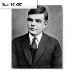 Alan Turing metal print on a plain backdrop in size 16"x20".