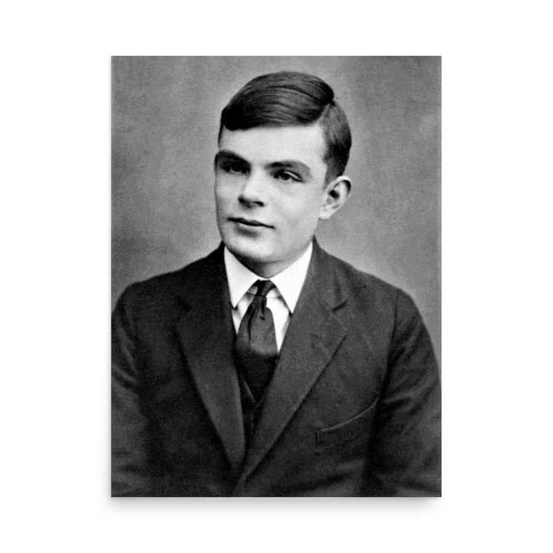 Alan Turing poster on a plain backdrop in size 18