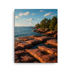 Aland Red Granite Shores Finland canvas print on a plain backdrop in size 16"x20".