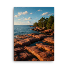 Aland Red Granite Shores Finland canvas print on a plain backdrop in size 18"x24".