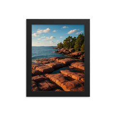 Aland Red Granite Shores Finland framed print on a plain backdrop in size 8"x10".
