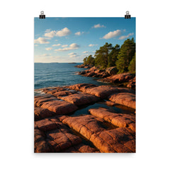 Aland Red Granite Shores Finland poster on a plain backdrop in size 8"x10".