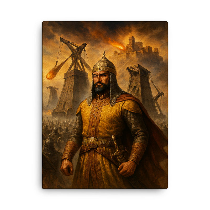 Alauddin Khalji under siege engines at Chittor canvas print on a plain backdrop in size 18