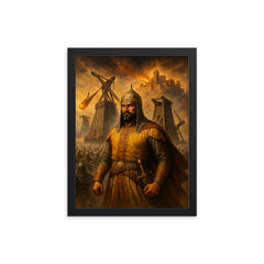Alauddin Khalji under siege engines at Chittor framed print on a plain backdrop in size 12"x16".