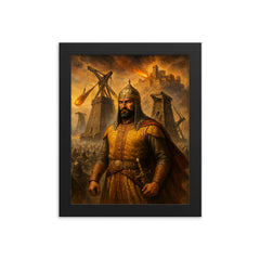 Alauddin Khalji under siege engines at Chittor framed print on a plain backdrop in size 8"x10".