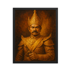 Alaungpaya unifier king portrait framed print on a plain backdrop in size 16"x20".