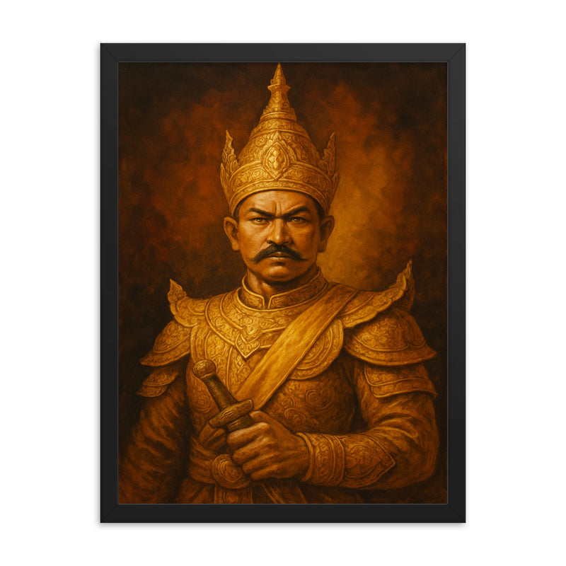 Alaungpaya unifier king portrait framed print on a plain backdrop in size 18
