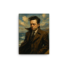 Albert Camus in an Algerian seascape wind canvas print on a plain backdrop in size 12"x16".