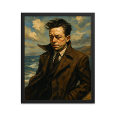 Albert Camus in an Algerian seascape wind framed print on a plain backdrop in size 16"x20".