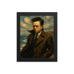 Albert Camus in an Algerian seascape wind framed print on a plain backdrop in size 8"x10".