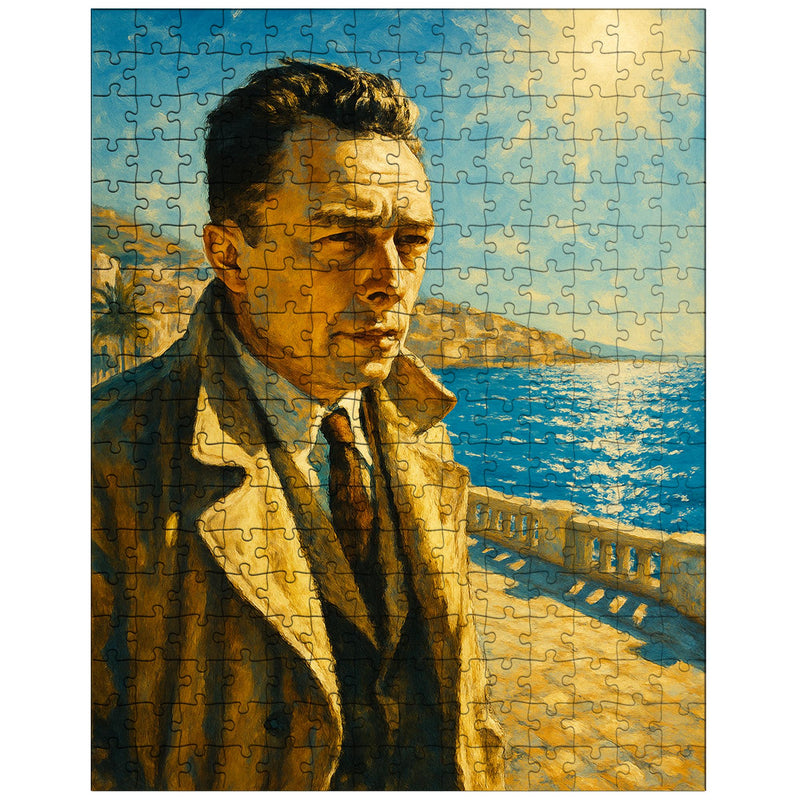 Albert Camus on a blinding Algerian seafront jigsaw puzzle