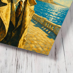 Albert Camus on a blinding Algerian seafront metal print mockup
