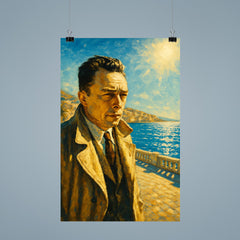 Albert Camus on a blinding Algerian seafront poster 9