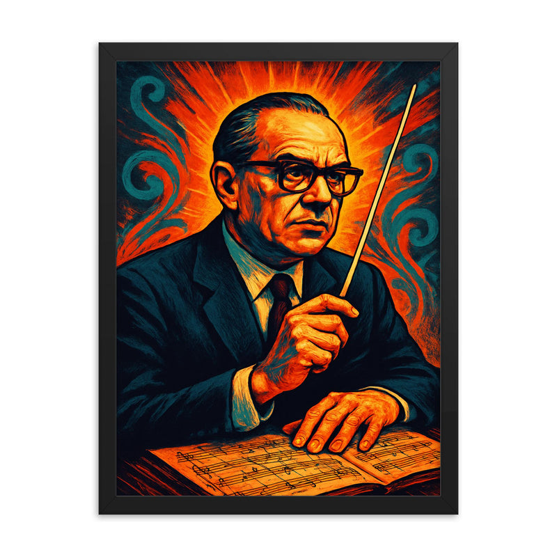 Alberto Ginastera framed print on a plain backdrop in size 18