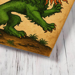 Alchemical green lion devouring the sun metal print mockup