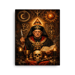Aleister Crowley ceremonial portrait with occult symbols canvas print on a plain backdrop in size 16"x20".
