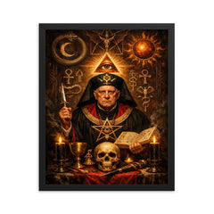 Aleister Crowley ceremonial portrait with occult symbols framed print on a plain backdrop in size 16"x20".