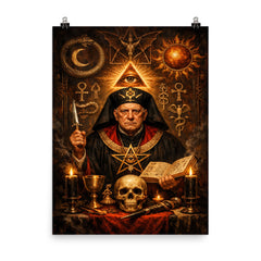 Aleister Crowley ceremonial portrait with occult symbols poster on a plain backdrop in size 8"x10".