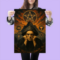 Aleister Crowley mountain occult portrait with ritual symbols poster 3