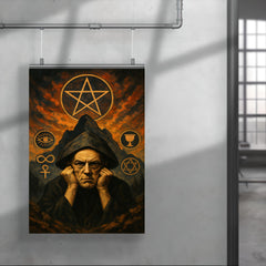 Aleister Crowley mountain occult portrait with ritual symbols poster 4