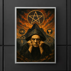 Aleister Crowley mountain occult portrait with ritual symbols poster 5