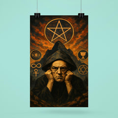 Aleister Crowley mountain occult portrait with ritual symbols poster 6