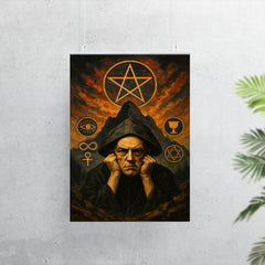 Aleister Crowley mountain occult portrait with ritual symbols poster 7