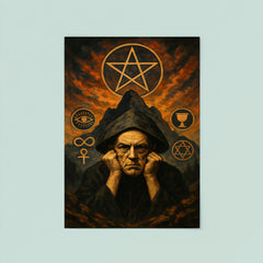 Aleister Crowley mountain occult portrait with ritual symbols poster 8