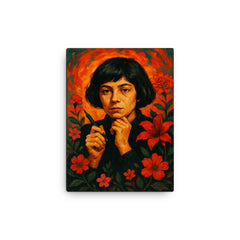 Alejandra Pizarnik canvas print on a plain backdrop in size 12"x16".