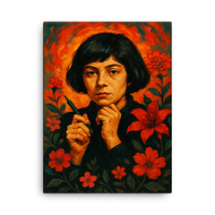 Alejandra Pizarnik canvas print on a plain backdrop in size 18"x24".