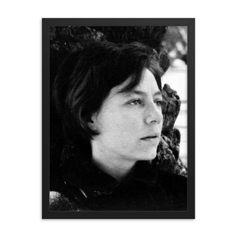 Alejandra Pizarnik framed print on a plain backdrop in size 18