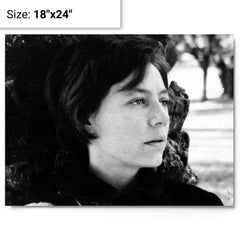 Alejandra Pizarnik metal print on a plain backdrop in size 18"x24".