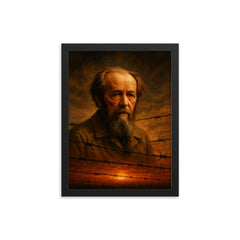 Aleksandr Solzhenitsyn barbed wire horizon framed print on a plain backdrop in size 12"x16".
