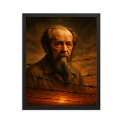 Aleksandr Solzhenitsyn barbed wire horizon framed print on a plain backdrop in size 16"x20".