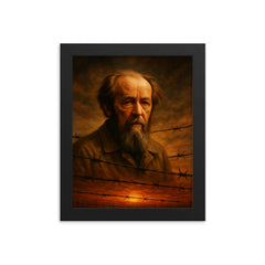 Aleksandr Solzhenitsyn barbed wire horizon framed print on a plain backdrop in size 8"x10".