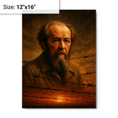 Aleksandr Solzhenitsyn barbed wire horizon metal print on a plain backdrop in size 12"x16".